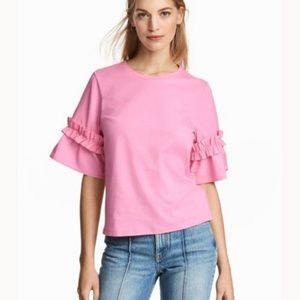 H&M Pink Top with Flounced Sleeves